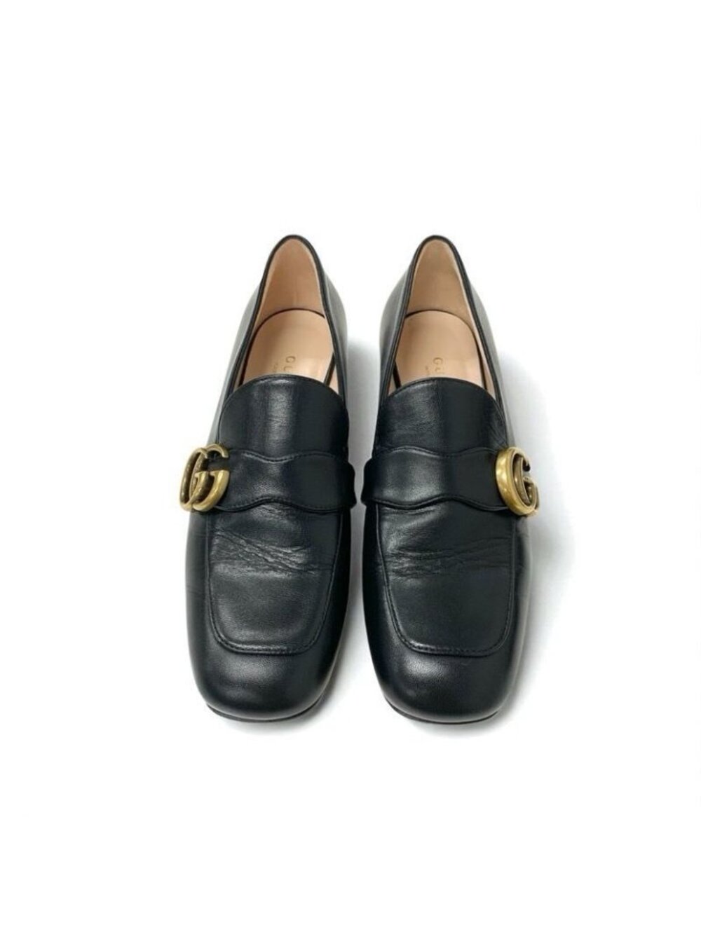 Gucci Loafer Leather Shoes Black Gold Double G GG Marmont - Picture 3 of 11